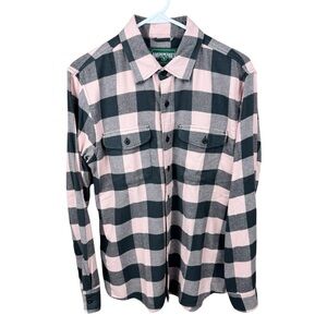 American Eagle Outfitters Black, Gray and Pink Plaid Button Up Unisex Shirt